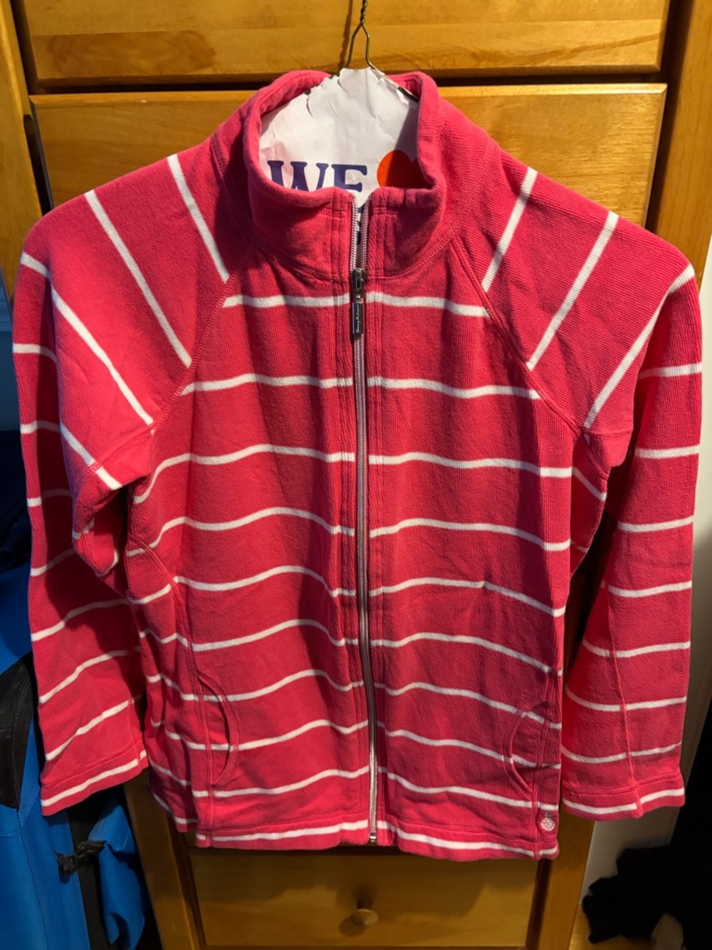 Tommy Bahama Pink and White Striped Full-Zip Fleece Jacket